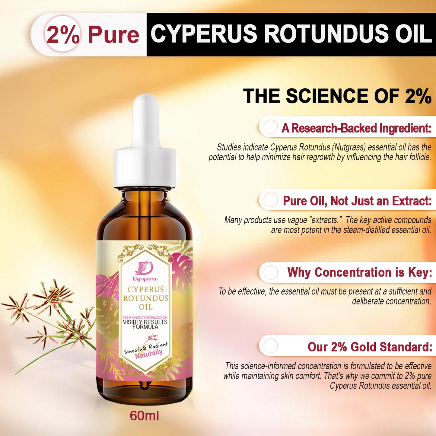 Cyperus Rotundus Oil 2 Pack (2 x 60ml), Concentrated Essential Oil for Smooth Skin Appearance, Botanical Oil for Face & Body, Ideal for Australia's Post-Shave Care Ritual, 120ml Total