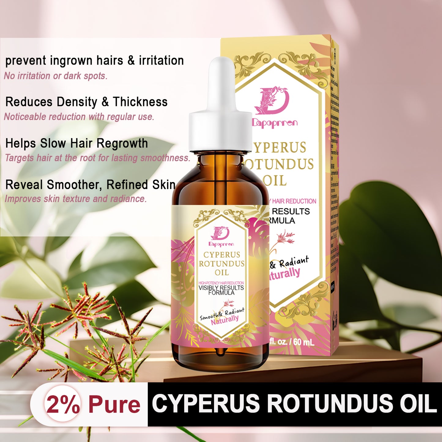 Cyperus Rotundus Oil 2 Pack (2 x 60ml), Concentrated Essential Oil for Smooth Skin Appearance, Botanical Oil for Face & Body, Ideal for Australia's Post-Shave Care Ritual, 120ml Total